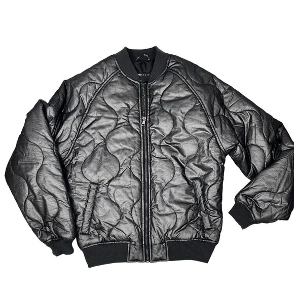 ASOS DESIGNS Men's Black Shiny Quilted Full Zip Bomber Jacket XS